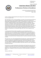 Statement by the Delegation of the United States of America on the parliamentary elections in Kazakhstan, held on 20 March 2016