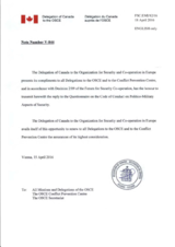 Response by the Delegation of Canada to the Questionnaire on the Code of Conduct on Politico-Military Aspects of Security