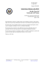 Statement by the Delegation of the United States of America on Ms. L. and Mr. A. Yunus in Azerbaijan