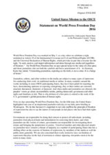 Statement by the Delegation of the United States of America on the World Press Freedom Day, celebrated on 3 May 2016