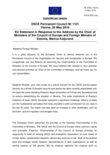 Statement by the Dutch EU Presidency in response to the address by the Minister for Foreign Affairs of Estonia and Chair of the Committee of Ministers of the Council of Europe, H.E. Marina Kaljurand