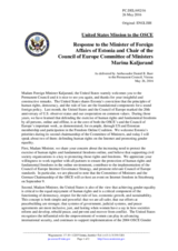 Statement by the Delegation of the United States of America in response to the address by the Minister for Foreign Affairs of Estonia and Chair of the Committee of Ministers of the Council of Europe, H.E. Marina Kaljurand