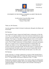 Statement by the Delegation of Norway, also on behalf of Iceland, Liechtenstein, Mongolia, San Marino and Switzerland, on the 6th World Congress against the Death Penalty, being held in Oslo from 21 to 23 June 2016