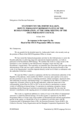 Statement by the Delegation of the Russian Federation in response to the report by the Head of the OSCE Programme Office in Astana, Ambassador György Szabó