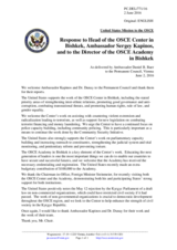 Statement by the Delegation of the United States of America in response to the report by the Head of the OSCE Centre in Bishkek, Ambassador Sergey Kapinos, and by the Director of the OSCE Academy in Bishkek, Dr. Pal Dunay