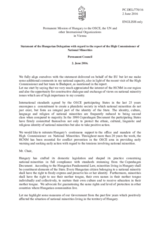 Statement by the Delegation of Hungary in response to the report by the High Commissioner on National Minorities, Ms. Astrid Thors