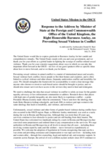 Statement by the Delegation of the United States in response to the address by the Minister of State at the Foreign and Commonwealth Office and the Department for International Development of the United Kingdom, the Rt Hon Baroness Anelay Of St Johns Dbe