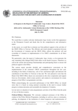Statement by the Delegation of Armenia in response to the report by the Head of the OSCE Office in Yerevan, Ambassador Argo Avakov