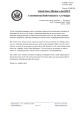 Statement by the Delegation of the United States of America on the constitutional referendum in Azerbaijan, held on 26 September 2016