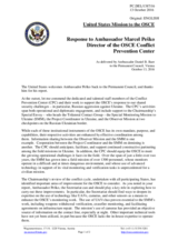 Statement by the Delegation of the United States of America in response to the report by the Director of the Conflict Prevention Centre, Ambassador Marcel Pesko