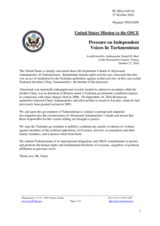 Statement by the Delegation of the United States of America on the pressure on independent voices in Turkmenistan