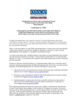 Communiqué by the OSCE RFoM on criminal and administrative prosecution for social media activities and the impact on freedom of expression and freedom of the media