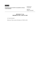 Decision No. 2/16 - OSCE Chairmanship in the Year 2018