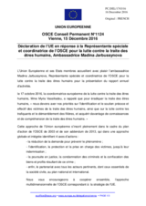 Déclaration de l’UE en réponse à la Représentante spéciale et coordinatrice de l’OSCE pour la lutte contre la traite des êtres humains, Ambassadrice Madina Jarbussynova