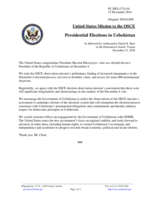 Statement by the Delegation of the United States of America on the presidential elections in Uzbekistan, held on 4 December 2016
