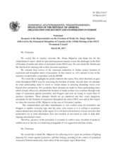 Statement by the Delegation of Armenia in response to the report by the OSCE Representative on Freedom of the Media, Ms. Dunja Mijatović, and to the presentations by Ms. Hanna Herbst, Vice Austria, and Ms. Teresa Havlicek, Wienerin.at