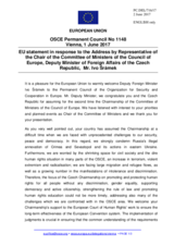 Statement by the Maltese EU Presidency in response to the address by a Representative of the Chair of the Committee of Ministers of the Council of Europe, Deputy Minister of Foreign Affairs of the Czech Republic, Mr. Ivo Šrámek